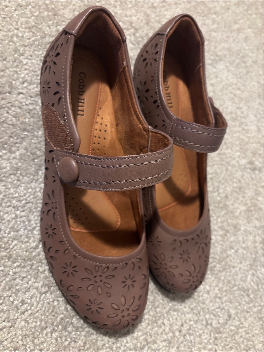 Cobb Hill by New Balance Taupe Laser-Cut Mary Jane heels